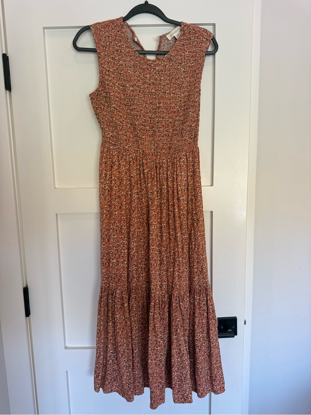 Treasure & Bond Rust Floral Smocked Maxi Dress with Tiered Skirt